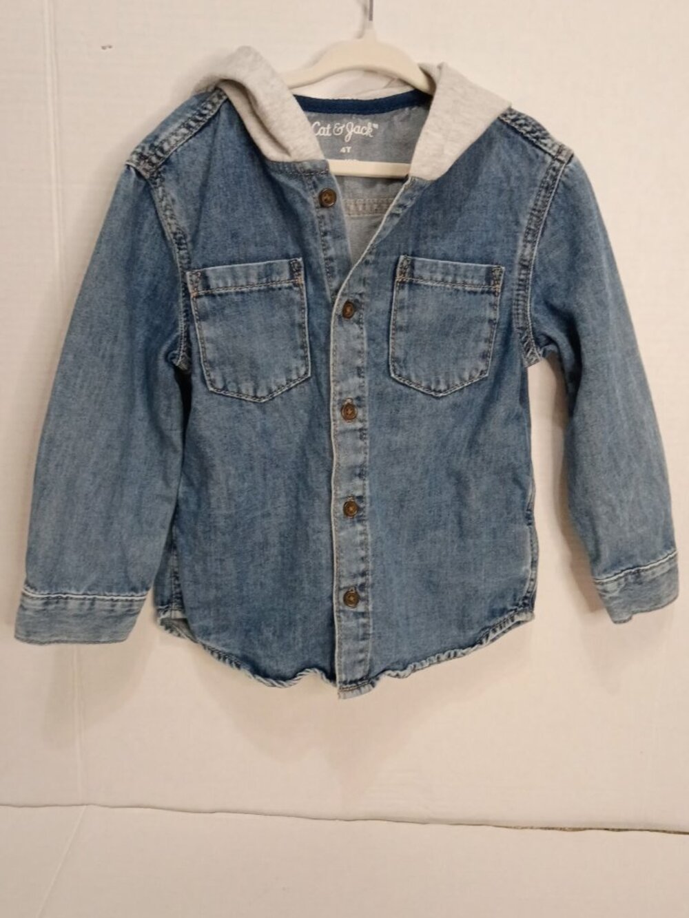 Cat & Jack Toddler Boys Hooded Denim Shirt Jacket Shacket Size 4T